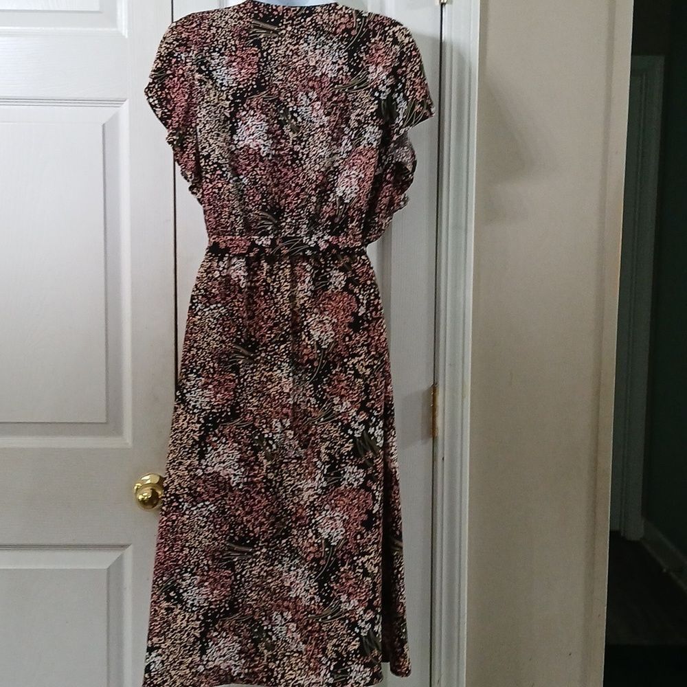 Loft Outlet black pink white cream floral print dress Sz M EUC - Picture 5 of 8